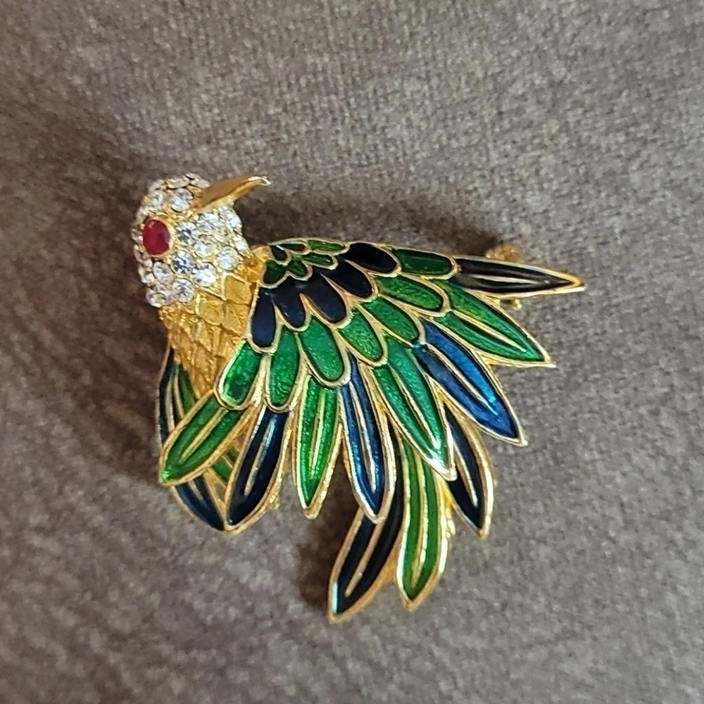 D'Orlan Hummingbird 18k Gold Plated Swarovski Crystal Brooch